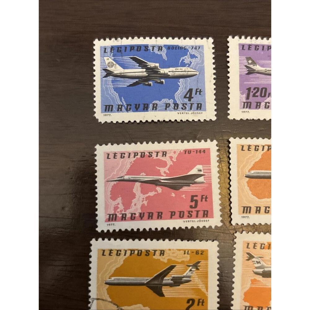 1977 Hungary Airmail Aircraft Stamps Set – Used – TU-144 Concorde DC-8 - Picture 4 of 5